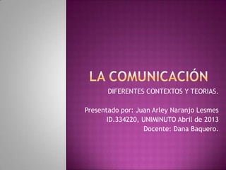 DIFERENTES CONTEXTOS Y TEORIAS.
Presentado por: Juan Arley Naranjo Lesmes
ID.334220, UNIMINUTO Abril de 2013
Docente: Dana Baquero.
 