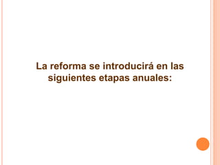 La reforma se introducirá en las 
siguientes etapas anuales: 
 