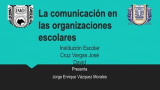 La comunicación en
las organizaciones
escolares
Presenta
Jorge Enrique Vázquez Morales
Institución Escolar
Cruz Vargas José
David
 
