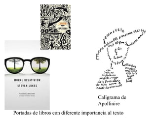 Caligrama de
Apollinire
Portadas de libros con diferente importancia al texto

 