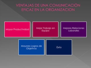 Mayor Productividad
Mejor Trabajo en
Equipo
Mejores Relaciones
Laborales
Mayores Logros de
Objetivos Éxito
 