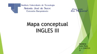 Mapa conceptual
INGLES III
Nombre:
Iralic Pinto
C.I: 21047231
S1
 