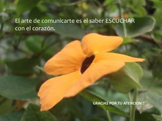 El arte de comunicarte es el saber ESCUCHAR
con el corazón.
GRACIAS POR TU ATENCION !!
 