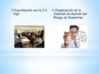 Coordinación con la J.V.
Vigil.

Organización de la

Comisión de Gestión del
Riesgo de Desastres.

 