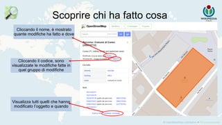 Scoprire chi ha fatto cosa
Cliccando il nome, è mostrato
quante modifiche ha fatto e dove
Cliccando il codice, sono
visualizzate le modifiche fatte in
quel gruppo di modifiche
Visualizza tutti quelli che hanno
modificato l’oggetto e quando
 