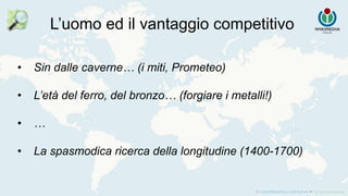 L’uomo ed il vantaggio competitivo
• Sin dalle caverne… (i miti, Prometeo)
• L’età del ferro, del bronzo… (forgiare i metalli!)
• …
• La spasmodica ricerca della longitudine (1400-1700)
 