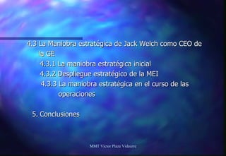 4.3 La Maniobra estratégica de Jack Welch como CEO de la GE   4.3.1 La maniobra estratégica inicial   4.3.2 Despliegue estratégico de la MEI 4.3.3 La maniobra estratégica en el curso de las operaciones 5. Conclusiones MMT Victor Plaza Vidaurre 