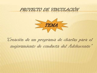 RecomendaciónEs muy importante hacer una buena investigación tanto en la conducta del adolescente  como en su bajo rendimiento para de esta manera poder diseñar un buen programa que aporte una solución adecuada sobre el problema que se ha planteado y a si ayudar tanto a los  padres de familia, docentes y por su puesto a los adolescentes 