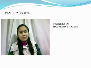 RAMIREZ GLORIA
INGENIERA EN
SEGURIDAD E HIGIENE
