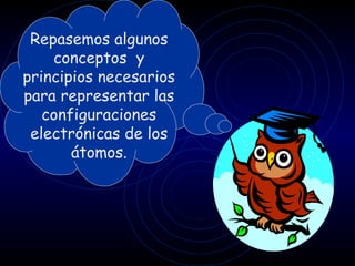 Repasemos algunos
    conceptos y
principios necesarios
para representar las
   configuraciones
 electrónicas de los
       átomos.
 
