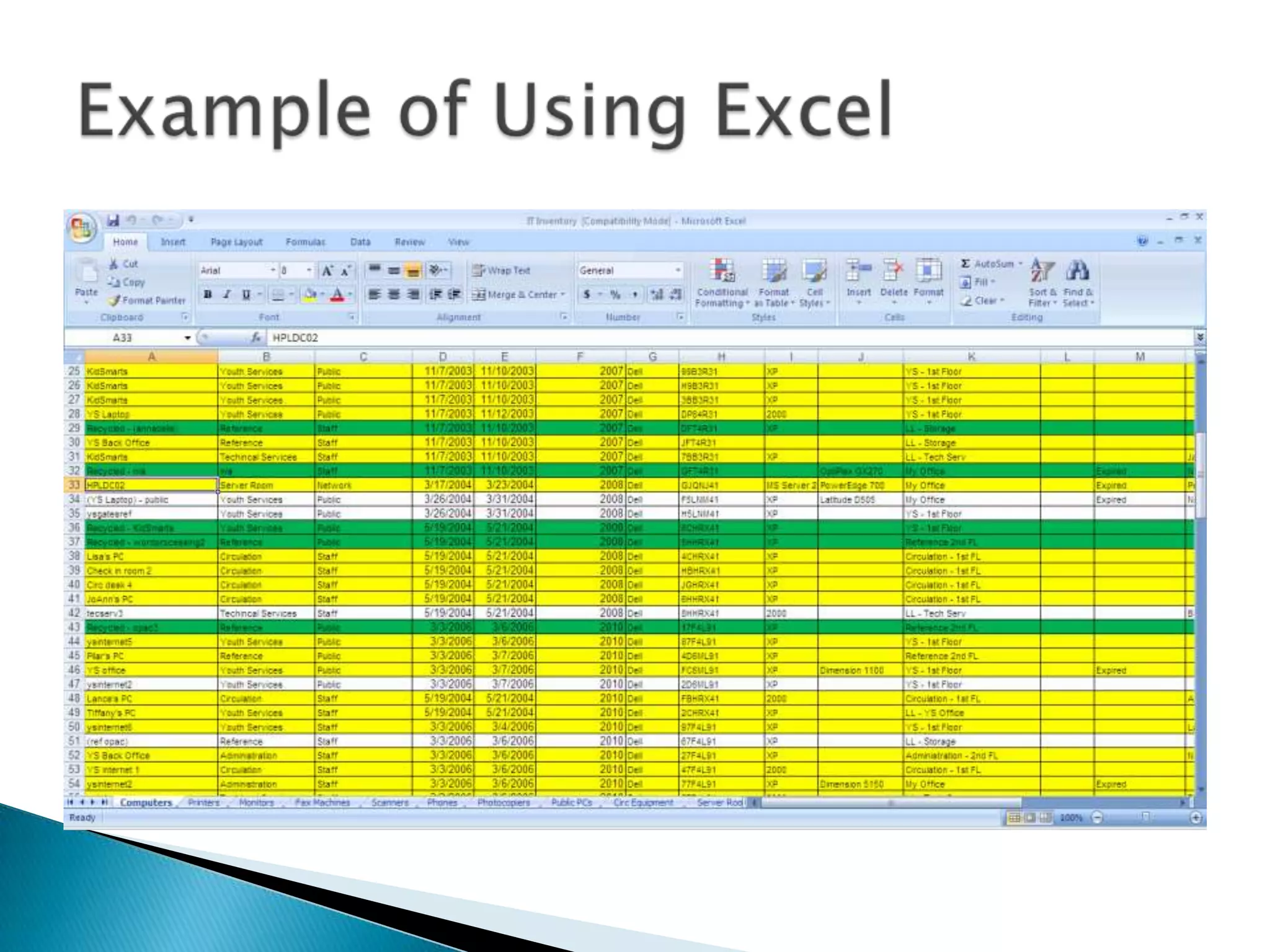 Example of Using Excel