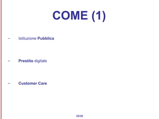 COME (1) Istituzione  Pubblica Prestito  digitale Customer Care 25/30 