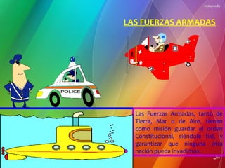 LAS FUERZAS ARMADAS

Las Fuerzas Armadas, tanto de
Tierra, Mar o de Aire, tienen
como misión guardar el orden
Constitucional, siéndole fiel, y
garantizar que ninguna otra
nación pueda invadirnos.

 