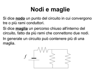 La resistenza interna
Un generatore reale di tensione non raggiunge mai a
circuito chiuso la ddp massima fra gli estremi.
Infatti quando circola corrente una parte dell’energia
fornita dal generatore serve per vincere la resistenza che i
portatori di carica incontrano al suo interno: ciò fa sì che il
generatore si scaldi, dissipando, quindi, energia.
A causa della resistenza interna il rapporto tra l’energia
elettrica disponibile per il circuito e l’energia
complessivamente trasformata in energia elettrica dal
generatore risulta tanto più basso quanto maggiore è la
corrente che gli viene richiesta dal circuito.
 