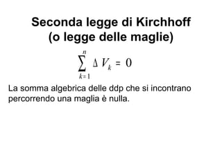 Risolvere un circuito
Risolvere in circuito significa determinare
il valore ed il verso di tutte le correnti
presenti e, quindi, per la I legge di Ohm,
anche il valore di tutte le ddp ai capi di
tutti i resistori.
 
