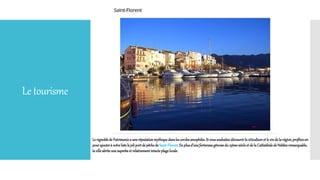 Letourisme
Le vignobledePatrimonioa uneréputationmythiquedansles cerclesœnophiles.Si voussouhaitezdécouvrirla viticultureet le vinde larégion,profitez-en
pourajouterà votrelistele joliportdepêchedeSaint-Florent.Enplusd’uneforteressegénoisedu15èmesiècleet dela CathédraledeNebbioremarquable,
lavilleabriteunesuperbeet relativementintacteplagelocale.
 