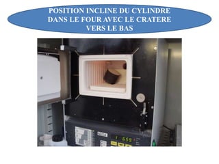 POSITION INCLINE DU CYLINDRE
DANS LE FOUR AVEC LE CRATERE
VERS LE BAS
 