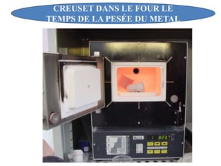 CREUSET DANS LE FOUR LE
TEMPS DE LA PESÉE DU METAL
 