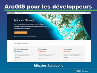 ArcGIS pour les développeurs

http://esri.github.io

 