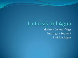 La Crisis del Agua,[object Object],Marisely De Jesus Vega,[object Object],Intd 3355 / Sec 001#,[object Object],Prof. Liz Pagan,[object Object]