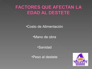 Costo de Alimentación Mano de obra Sanidad Peso al destete 