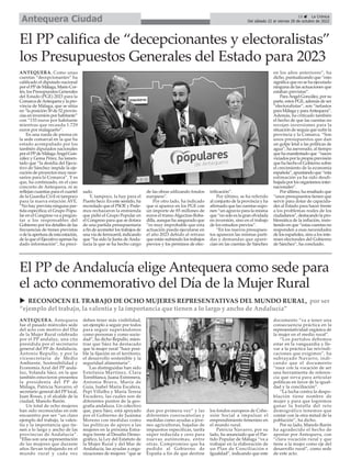 ANTEQUERA. Como unas
cuentas “decepcionantes” ha
calificado el diputado nacional
por el PPde Málaga, Mario Cor-
tés, los P...