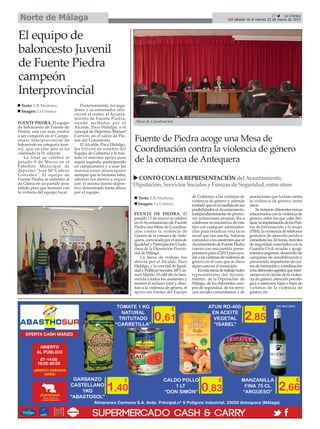 Norte de Málaga                                                                                                                                       27      La Crónica
                                                                                                                            Del sábado 16 al viernes 22 de marzo de 2013




El equipo de
baloncesto Juvenil
de Fuente Piedra
campeón
Interprovincial
 Texto: E.R.Madrona                Posteriormente, los juga-
 Imagen: La Crónica             dores y su entrenador ofre-
                                cieron el trofeo al Ayunta-
                                miento de Fuente Piedra,
FUENTE PIEDRA. El equipo        siendo recibidos por el           Mesa de Coordinación.
de baloncesto de Fuente de      Alcalde, Paco Hidalgo, y el
Piedra, una vez más, vuelve     concejal de Deportes, Manuel
a ser campeón en el Campe-      Carrión, en el salón de Ple-
onato Interprovincial de        nos del Consistorio.             Fuente de Piedra acoge una Mesa de
baloncesto en categoría juve-      El Alcalde, Paco Hidalgo,
nil, que en este año se ha
celebrado la IV edición.
                                los felicitó en nombre del
                                Equipo de Gobierno y le tras-
                                                                 Coordinación contra la violencia de género
    La final se celebró el
pasado 9 de Marzo en el
                                lado el máximo apoyo para
                                seguir jugando, participando     de la comarca de Antequera
Pabellón Municipal de           en campeonatos y a usar las
deportes "José Mª Cañero        instalaciones municipales
González". El equipo de         siempre que le hiciesen falta;
Fuente Piedra se enfrentó al    además los alentó a seguir         CONTÓ CON LA REPRESENTACIÓN del Ayuntamiento,
de Gilena en un partido muy     con el mismo ánimo depor-        Diputación, Servicios Sociales y Fuerzas de Seguridad, entre otros
reñido pero que terminó con     tivo demostrado hasta ahora
la victoria del equipo local.   por el equipo.
                                                                   Texto: E.R.Madrona                de Gobierno a las victimas de        asociaciones que luchan contra
                                                                                                     violencia de género y además         la violencia de genero, entre
                                                                   Imagen: La Crónica                trasladó que en la medida de sus     otros.
                                                                                                     posibilidades el Ayuntamiento,           Se trataron diferentes temas
                                                                 FUENTE DE PIEDRA. El                independientemente de promo-         relacionados con la violencia de
                                                                 pasado 13 de marzo se celebró       ver actuaciones propias, iba a       género, entre los que cabe des-
                                                                 en el Ayuntamiento de Fuente        colaborar en iniciativas de este     tacar, la implantación de los Pun-
                                                                 Piedra una Mesa de Coordina-        tipo con cualquier administra-       tos de Información a la mujer
                                                                 ción contra la violencia de         ción para erradicar esta lacra       (PIM), la existencia de teléfonos
                                                                 Género de la comarca de Ante-       social que nos asecha. Además        gratuitos de atención jurídica
                                                                 quera, convocada por el área de     comunicó a los asistentes que el     inmediata las 24 horas, móviles
                                                                 Igualdad y Participación Ciuda-     Ayuntamiento de Fuente Piedra        de seguridad conectados con la
                                                                 dana de la Diputación Provin-       cuenta con una partida presu-        Guardia Civil, ayudas y acogi-
                                                                 cial de Málaga.                     puestaría para el 2013 para ayu-     mientos urgentes, desarrollo de
                                                                     La mesa de trabajo fue          dar a las victimas de violencia de   campañas de sensibilización y
                                                                 abierta por el Alcalde, Paco        género en el caso que se diera       prevención, impartición de cur-
                                                                 Hidalgo, y la concejal de Igual-    algún caso en el municipio.          sos de formación y coordinación
                                                                 dad y Políticas Sociales, Mª Car-       En esta mesa de trabajo hubo     a los diferentes agentes que inter-
                                                                 men Martín. El edil dio la bien-    representantes del Ayunta-           vienen en el círculo de la violen-
                                                                 venida a todos los asistentes y     miento, de la Diputación de          cia de género, atención psicoló-
                                                                 mostró el rechazo total y abso-     Málaga, de los diferentes cuer-      gica a menores, hijas e hijos de
                                                                 luto a la violencia de género, el   pos de seguridad, de los servi-      victimas de la violencia de
                                                                 apoyo sin límites del Equipo        cios sociales comunitarios, y de     género, etc.
 