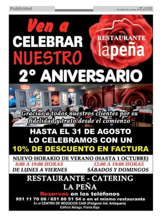 11 La Crónica
Del sábado 20 al viernes 26 de julio de 2013Publicidad
 