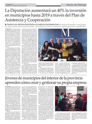 Norte de MálagaLa Crónica 32
Del sábado 17 al viernes 23 de octubre de 2015
çLa Diputación aumentará un 40% la inversión
en municipios hasta 2019 a través del Plan de
Asistencia y Cooperación
u TODOS LOS GRUPOS POLÍTICOS ACUERDAN INCREMENTAR los fondos destinados a municipios
un 10 por ciento anual a partir de 2016, y se establece un nuevo sistema de reparto más justo y equilibrado
COMARCA. La Diputación
de Málaga aumentará un 40%
los fondos destinados a muni-
cipios a través del llamado
Plan de Asistencia y Coopera-
ción hasta 2019. Este incre-
mento será del 10% anual a
partir de 2016 y se establecerá
un nuevo sistema de reparto
de asignaciones económicas
más justo y equilibrado,
según lo han acordado hoy
todos los partidos políticos
con representación en la ins-
titución.
El presidente de la Dipu-
tación, Elías Bendodo, ha defi-
nido este acuerdo como “muy
positivo” al tiempo que ha
agradecido la presencia de los
portavoces de Málaga Ahora,
Ciudadanos, Izquierda Unida,
PSOE y PP, quienes han con-
tribuido a mejorar este plan
que se aprobará en el pleno
del próximo lunes. “Todo
buen gobierno pasa por el diá-
logo y la transparencia”, ha
afirmado, haciendo referencia
a las “nuevas formas de hacer
política basadas en el con-
senso”, siendo este anuncio de
hoy , una muestra de ello.
Bendodo ha recordado
que la Diputación de Málaga
tiene la obligación de conti-
nuar poniendo en marcha fór-
mulas para mejorar, cada vez
más, su relación con los muni-
cipios de la provincia y para
prestarles el mejor servicio. En
este sentido, ha considerado
que el Plan Provincial de Asis-
tencia y Cooperación, que se
dirige a 92 entidades locales
menores de 25.000 habitantes,
es la herramienta adecuada
para plasmar esos objetivos.
Por tanto, este Plan pasará
de los 22,4 millones de 2015 a
los 24,7 millones de euros
para 2016. El compromiso del
equipo de gobierno para el
2016 es un 10% pero, si al
liquidar la cuenta general del
2015, el superávit lo permite
y la Diputación cumple todas
las condiciones, se verá incre-
mentado en un 20%, ha con-
firmado el Presidente, quien
ha adelantado también la cifra
que alcanzaría este programa
en 2019 cercana a los 40 millo-
nes de euros.
Al tiempo que aumentan
las transferencias a munici-
pios, también se han introdu-
cido modificaciones en el sis-
tema de reparto “para hacerlo
más justo y equilibrado, con
la premisa de que no resulte
perjudicado ni un solo muni-
cipio; así que ninguno perderá
ayudas respecto a las de este
año”, según ha explicado Ben-
dodo.
El sistema de reparto exis-
tente hasta ahora, por tramos
de población, oscilaba entre
un mínimo de 193.080 euros
y un máximo de 340.569
euros. A partir del año pró-
ximo, el reparto se calcula con
una cantidad similar para
todos los municipios, de
201.000 euros, a la que se
añade una cantidad de 28,23
euros por habitante. Y se fija
un tope máximo de 350.000
euros por localidad para evi-
tar grandes disparidades.
De esta manera, queda
una horquilla que oscila entre
los 204.754 euros que se des-
tinarán al municipio con
menos habitantes (Atajate) y
los 350.000 euros que percibi-
rán las 14 localidades con más
población.
Jóvenesdemunicipiosdelinteriordelaprovincia
aprendencómocrearygestionarsupropiaempresa
COMARCA. Una treintena de
jóvenes de diferentes munici-
pios de la provincia partici-
pan durante este mes en un
curso de formación gerencial,
para crear y gestionar su pro-
pia empresa. Esta acción forma-
tiva es una de las actividades
del proyecto europeo ESPY
(Experimentación sobre polí-
ticas sociales para jóvenes),
cuyo principal objetivo es la
prevención del desempleo juve-
nil en zonas rurales, y que pro-
mueve la Diputación de
Málaga con la cofinanciación de
la Unión Europea a través del
Programa comunitario para el
Empleo y la Solidaridad Social
(Progress).
Sobre esta actividad, el
diputado de Empleo, Recursos
Europeos y Nuevas Tecnolo-
gías, José Alberto Armijo, ha
manifestado que “el desempleo
juvenil genera una gran frustra-
ción y desmotivación, por lo
que son muy importantes ini-
ciativas como las del proyecto
europeo Espy, que están ayu-
dando a emprender y a apostar
por la puesta en marcha de su
propio negocio a los jóvenes de
zonas rurales”.
El curso, de 100 horas teóri-
cas, forma parte del plan de
fomento y apoyo a emprende-
dores del mencionado proyecto
europeo y se desarrolla a través
de una plataforma e-learning y
de sesiones presenciales en:
Algatocín, Campillos, Cóm-
peta, Pizarra, Sierra de Yeguas
y Villanueva del Rosario. Los
jóvenes, de entre 16 y 25 años,
están adquiriendo conocimien-
tos y capacitación para
crear, gestionar y llevar la
gerencia de una empresa, así
como para familiarizarse con
aspectos tan importantes para
los negocios como el marketing.
Además de la formación
teórica, se harán prácticas
gerenciales en diferentes
empresas con un servicio de
asesoramiento y tutorización.
Igualmente, se prestará un
servicio de apoyo a los jóvenes,
que incluirá cesión de espacios,
asesoramiento empresarial,
negociación en la reducción de
costes e impuestos (a través
de convenios con los ayunta-
mientos, becas, etc.) y apoyo
financiero a través de la bús-
queda de fórmulas de financia-
ción y de ayudas económicas.
Yes que las mayores dificul-
tades a las que se enfrentan
las personas emprendedoras a
la hora de poner en marcha una
idea empresarial son los obstá-
culos en materia de cargas
administrativas, las normas fis-
cales y financieras, las disposi-
ciones de tipo económico y
social, etc. que puedan dificul-
tar el empleo autónomo y la
creación de pequeñas empre-
sas por jóvenes.
Previamente al inicio del
curso, se desarrollaron talleres
de motivación en los institu-
tos de las localidades antes
mencionadas con el objetivo de
formar a los jóvenes en motiva-
ción y habilidades sociales,
dotándoles de herramientas
personales y sociales con el
objetivo de prevenir el absen-
tismo escolar y el desempleo
juvenil.
 