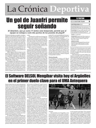 La Crónica DeportivaLA CRÓNICA - Del sábado 24 de marzo al viernes 6 de abril de 2018 - Pág. 35
El Software DELSOL Mengíbar visita hoy el Argüelles
en el primer duelo clave para el UMA Antequera
Primerdueloclaveensueloantequerano
dentro de una recta final de temporada
regular muy intensa para el UMAAnte-
quera,quearrancaconlavisitadeunode
los oponentes de la región andaluza. Un
esfuerzoencomiablellegaasufin.Elreco-
rridodelUMAAntequeraporlaSegunda
División de la Liga Nacional de Fútbol
Salafuedemenosamás.Eltranscursode
las jornadas avivó la ilusión de una plan-
tilla con ganas de repetir por segunda
temporada consecutiva la participación
en el play-off. Ahora toca encarar el
momento más decisivo para mantener
intactas las opciones de pugnar por una
de las plazas de acceso a la máxima cate-
goría.LafortalezadelPabellónFernando
Argüelles emerge este sábado 24 de
marzo,alas17:00horas,comoelrefuerzo
mástitánicoenunespecialderbiandaluz
frente al Software DELSOL Mengíbar.
Solo se admiten los tres puntos, si a falta
de seis encuentros, se cuenta con el res-
paldo de los seguidores verdes.
Elconjuntouniversitariopretendecul-
minar un curso ejemplar y, para ello,
depende únicamente de no descuidar lo
conseguido hasta la fecha número vein-
ticinco del campeonato liguero. Ocupar
una de las posiciones de play-off (4º - 44
puntos) refleja únicamente el buen hacer
de los chicos de Manuel Luiggi Carrasco
‘Moli’.Laigualdadexistenteencadauno
de los choques, por la buena calidad de
los clubes participantes, exige un empu-
jón extra tanto en casa como a domici-
lio. El cuadro jienense se encuentra en el
décimo lugar de la clasificación, con 35
puntos, y busca repetir la victoria de la
primera vuelta (3-2). Los universitarios
ya conocen la dureza de un rival al que
siempre les cuesta superar.
Las pérdidas en zonas de creación de
juego, los espacios a la espalda o los
desajustes en la defensa de acciones de
estrategia señalan los matices de un
partido. Los de Javier Garrido los apro-
vecharon para vencer en el Pabellón
SebastiánMoyaLorca.Molitienealeccio-
nadosasuschicosdecaraanorepetirlos
mismosfallos.“Nonosvaleotracosaque
ganar. Sabemos del potencial que tiene
nuestro rival fuera de casa al vencer en
canchascomplicadascomoladelFCBar-
celona B Lassa o FS Valdepeñas. Un
equipo que juega muy bien a la contra,
defiende a la perfección y en la primera
vuelta nos ganó 3-2. El partido estuvo
igualado, pero mantiene un equilibrio
fuertetantoatráscomoarriba.Nohayque
despistarse en ningún momento. Los
pequeños errores se pueden pagar”,
advierte.
Tres partidos en el Argüelles y tres
fuera separan a la escuadra anteque-
rana de pelear otro meritorio ascenso a
Primera División. “En casa nos tenemos
que hacer fuertes. Nos quedan tres parti-
dos en los que intentaremos dejar en
Antequeralospuntos,peroseestáobser-
vando en cada choque la igualdad de la
clasificaciónenlapartedearriba,también
en los puestos más bajos. Esos equipos
que quieren salir de ahí y poseen nece-
sidad de puntos, se la juegan. La compe-
ticiónparamíestásiendobuena,compe-
titivayobligaadarel100%cadadía,sise
quieresacaralgopositivo.Enestepartido
Mengíbar tiene opciones de meterse en
elplay-offyvaadartodo,loquerequiere
deunagranmentalizaciónyprepararnos
para ofrecer lo máximo”, matiza Moli.
Elpasadodomingoenpartidocorrespon-
diente a la 34ª jornada del Grupo 9 de 3ª
División,lostercerosenlatablasevenían
las caras con los quintos, en un encuen-
tro que para los intereses de los deAybar
resultaba vital conseguir los 3 puntos.
Mientras que el conjunto granadino lle-
gaba tras caer sorpresivamente en El
Palo la jornada anterior, elAntequera CF
venía reforzado tras su partido en casa
frente al CD Rincón donde lograron cor-
tarlarachanegativadecuatropartidossin
conseguir la victoria.
Aybardispusosobreelcamposuonce
tipo de las últimas jornadas, sin ninguno
de los delanteros mas puros que dispone
en la plantilla y dejando esa labor de ata-
que a “los pequeños” Diego y Del Moral.
Destacar la vuelta al once de Sergio Cala,
Álex Portillo y Sergio Díaz.
Dosequiposmuyparecidosconbuen
trato de balón que desde el arranque
demostraron que el partido sería muy
igualado, aunque las primeras ocasiones
comenzaron a caer del lado local. El pri-
mer aviso lo dio Javi Gadea que a punto
estuvoenel11’dehacergoldecabeza,evi-
tando el larguero que inaugurase el mar-
cador.
Rondandolamediahoradejuegofue
Luisma quien apareció con una soberbia
estirada para mantener la portería imba-
dita tras un buen tiro desde la frontal de
Fran Hernández. De ahí hasta el final,
mucho centrocampismo entre dos equi-
posquesemedíanenjuegoyrespeto,fina-
lizando los primeros 45 minutos con
empate a cero en el marcador.
Tras el descanso los de Aybar salie-
ron con mayor ímpetu que los hueteños,
sabedoresdequelavictoriaerafundamen-
tal, lo que hizo que los locales cada vez se
sintieranmenoscómodossobreelcesped
y el peligro comenzase a rondar ambas
porterías.Eltécnicoantequeranistamovió
subanquillodandoentradaaLuisyEloy,
buscando superioridad en el centro del
campoquelepermitieseromperladefensa
granadina. Pero el cambio fundamental
tenía nombre y apellidos, Juan Francisco
GarcíaPeña‘Juanfri’,quesaltabaenel78’
y apenas cinco minutos después -tras un
buenrobodebalóndeDiego,siemprelisto
y peleón-, se sacaba un zapatazo desde
lafrontalparaponerelbalónenlasmallas
de la portería defendida por Buba que
poníael0-1conelquefinalizaríaelencuen-
tropesealosintentos,aladesesperada,de
los locales por buscar el empate.
Con esta victoria el Antequera CF se
metedellenoenestarectafinaldelatem-
poradaenlaluchaporlospuestosdepla-
yoff y ya solo le separan dos puntos de la
cuarta plaza. El calendario de aquí a final
deligabeneficiaalosblanquiverdespues
tienenmenoscrucesdirectosconlosriva-
les que copan la clasificación, lo que per-
mite seguir soñando con reducir esa
mínimadiferenciadepuntosconlosequi-
pos que tiene por encima y situarse en la
posiciónqueporjuegoyesfuerzodurante
la temporada se merece.
Próxima Jornada
El Antequera CF recibe en El Maulí
mañanadomingoalas19:00horasalMar-
tosCD.Losjugadoressaldránadarlotodo
frentealequipojiennense-queocupapues-
tos en tierra de nadie en la clasificación-
y, sobre todo, de la mano de una afición
que demostró la pasada semana en Hue-
torTájarqueestáconelequipo-sedespla-
zaron mas de una treintena de hinchas
antequeranistasquenopararondeanimar
durante los 90 minutos pese a las malas
condiciones climatológicas durante el
encuentro- y cree que se puede alcanzar
el sueño de pelear de nuevo este año por
el ascenso a 2ª B.
Este domingo los puntos deben que-
darse en casa para poder aprovechar los
enfrentamientos que en esta jornada cru-
zanavariosrivalesdirectosenlaluchapor
los puestos de arriba. El Atlético Mala-
gueño (2º) recibe en su estadio al Motril
(3º) mientras que el CD Huetor Tájar (4º)
visita el campo del Real Jaén (6º). Por su
parte,elliderdelgrupo,elAlmeríaBvisita
elcampodelaUD Maracenaquebuscará
dar la sorpresa y rascar algún punto que
le permita seguir luchando por salir del
descenso.
Un gol de Juanfri permite
seguir soñando
El delantero, que ya suma 11 tantos esta temporada, permite que el
equipo se coloque a solo dos puntos de los puestos de playoff
 