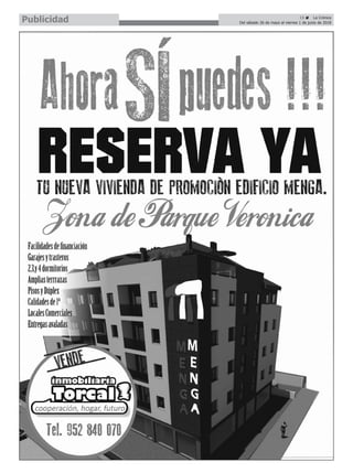 15 ç La Crónica
Del sábado 26 de mayo al viernes 1 de junio de 2018Publicidad
 