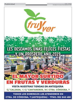 17 ç La Crónica
Del sábado 22 al viernes 28 de diciembre de 2018Publicidad
 