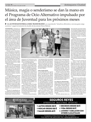 ANTEQUERA. Antequera ya
cuentaconunProgramadeOcio
Alternativoparalosmásjóvenes
de la ciudad de cara a los pró-
ximos meses. La teniente de
alcalde delegada de Cultura,
Ferias, Tradiciones y Juventud,
Elena Melero, acompañada de
lospromotoresculturaleseinte-
grantes de ' La Cara B', José
Agustín González y Javier
Rubio, han presentado esta ini-
ciativa que tiene como objetivo
poner a disposición de las per-
sonas de entre 14 y 35 años una
programación amplia en un
verano marcado por la crisis
sanitaria del COVID.
El plan, que se ha dado a
conocer después de adaptarlo a
la nueva realidad y que con-
tará con una apuesta estrella
durante el Día de la Juventud,
contempla actividades que van
desdeelsenderismoalafotogra-
fía, pasando además por visi-
tas culturales, música, yoga,
observaciónastronómica,magia
o juegos de mesa.
Se iniciará el próximo día 30
de julio con una visita guiada
familiar denominada 'Siéntete
Libre en El Torcal' que tendrá
como salida la Casa de la Juven-
tud a las 19:00 horas. Los meno-
res de edad deberán ir acompa-
ñados de un adulto, el precio
es de tres euros.
El mes de agosto se iniciará
con un taller de fotografía, 'An-
tequera Nocturna', de la mano
de AFA el jueves 6. El punto
de encuentro también es Casa
delaJuventud,enestecasoalas
22:00 horas y es un taller gra-
tuito. El día 7, habrá una sesión
joven de 'Noches Soñadas en la
Alcazaba' con ‘Tu historia’que
contará con un precio de tres
euros.
Yaeldía12,coincidiendocon
la celebración del Día Interna-
cional de la Juventud, llegará
'RuidoRuido'alPatiodelAyun-
tamiento de Antequera a las
20:30 horas para mayores de 16
años con entrada gratuita.
El viernes 28, habrá 'Yoga en
el Dolmen' con Lola Reina en
el Conjunto Arqueológico Dól-
menes deAntequera a las 21:45
horas.Laactividadserágratuita.
El mes de septiembre dará
comienzoeldía3enelObserva-
torio Astronómico de El Torcal
con 'Mirando las estrellas en El
Torcal' que será una actividad
con un precio de tres euros que
tendrá como hora de salida las
21:00 horas desde Casa de la
Juventud. El domingo 13, habrá
unasesiónjovende'Magiaenla
Alcazaba' con 'Tu historia' y un
precio de tres euros.
Por último, el día 27 tendrá
lugar las ‘Jornadas Ludus Lab’
en la Casa de la Juventud de
11:00 a 14:00 horas y de 16:00 a
20:00 horas. Será gratuito y las
inscripciones previas se harán
en el mail: ludus.lab.divulga-
cion@gmail.com.
Los aforos estarán limitados
y las entradas de las actividades
estarán disponibles desde una
semana antes de cada celebra-
ción en la Casa de la Juventud.
“Hemos intentado que sea un
programavariado,tienenatura-
leza, monumentos y diversión”,
ha dicho Melero.
Sobre 'Ruido Ruido'
La actividad del 12 de agosto
centra la programación de este
año con la iniciativa 'Ruido
Ruido',quetraeráelarteurbano
al patio del Ayuntamiento en
colaboración con la promotora
de eventos culturales 'La Cara
B'. Será, en palabras de Melero,
un “momento único” en el que
seenlazarándiferentesactivida-
des realizadas simultáneas sin
quehayainteracciónfísicayres-
petando las medidas de distan-
cia y seguridad instauradas.
La idea que se presenta
supone un espectáculo “dife-
rente, atractivo y con una gran
carga escénica” que contará con
artistas antequeranos. “Es una
propuesta muy actual que mar-
cará un antes y un después,
haciendoqueelDíadelaJuven-
tud 2020 este al nivel de lo que
merecelaciudaddeAntequera”,
ha añadido la edil, que ha des-
velado que el cartel de la noche
lo integran 'Jacman', 'Zote', las
proyecciones de Marx Simpson
y el arte mural de Ham_art_ia.
El aforo, en este caso, estará
limitado a 90 personas que
podrán adquirir su entrada pre-
viamente de forma online en el
portal entradium.com de forma
totalmente gratuita.Además, es
para mayores de 16 años.
Los artistas de 'Ruido Ruido'
Gema ‘Hamartia’es una artista
antequeranacomprometidacon
el arte urbano, mural y figura-
tivo. Tiene una peculiar lec-
tura del cubismo y de otros esti-
los pictóricos haciendo suyos
diferentes recursos y aplicándo-
los a las tendencias y técnicas
actuales.
Su estilo además tiene una
baseeducativaquelehacedomi-
nar todo tipo de técnicas gracias
a sus estudios de BellasArtes en
la universidad de Granada.
Actualmente se encuentra ter-
minando el máster de dibujo:
ilustración, comic y creación
audiovisual.
Marx Simpson es una DJ
audiovisualconunagrantrayec-
toria en la escena malagueña y
otros espacios a nivel nacional e
incluso internacional ya que ha
actuado fuera de nuestras fron-
teras, en Irlanda. Elaboró un
escape room para el Festival de
Cine Fantástico de Málaga. Su
producción audiovisual no se
limitaalasproyeccionesdurante
sus actuaciones llevándola a
encargarse del game design
del videojuego 'Dear Tester'.
Otra curiosidad de su trayecto-
riaesquehasidoprimerpremio
en el certamen literario Málaga
Crea.
‘Zote’es un gran amante de
la música. En casa desde
pequeño encontró una buena
colección de discos y bien joven
buscó en el rap su forma de
expresarse.Suimpecablepuesta
enescena,capacidadlíricayacti-
tud no deja indiferente a nadie.
Siempre rodeado de músicos y
apoyando a la escena local es
una de las mejores noticias de
los últimos años de la siempre
vivaescenadehiphopanteque-
rana.
‘Jacman’es un artista mala-
gueño que empieza a sonar
fuerte a nivel nacional. Estudió
film making en Bristol, una de
las capitales del arte urbano
europeoyellanzamientode'Pa-
rececritical'tieneatodalaescena
poniendo los ojos en sus pasos.
Sus referentes están en el hip
hop de los 90 aunque con un
estilo propio. Su lírica es cruda
y sincera y tiene toques de crí-
ticasocial,filosofíayotrostemas
personales más sensibles.
Música, magia o senderismo se dan la mano en
el Programa de Ocio Alternativo impulsado por
el área de Juventud para los próximos meses
u LAACTIVIDAD ESTRELLASERÁ‘RUIDO RUIDO’, unespectáculo “atractivo, diferente y conuna grancarga
escénica”, segúnla teniente de alcalde de Juventud, Elena Melero
Antequera CiudadLa Crónica 4
Del sábado 25 al viernes 31 de julio de 2020
ç
 