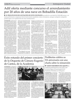 ANTEQUERA. La Fundación
Prolibertas celebró en este 2021
elXXaniversariodesucreación,
ylohizoelpasadosábado,26de
junio, con una serie de activida-
des que se desarrollaron en la
parroquia de la Santísima Trini-
dad, y que contaron con la pre-
sencia de miembros del equipo
deGobiernodelAyuntamiento,
AlbertoAranayAntonioGarcía.
Los actos comenzaron con
unaEucaristíadeAccióndeGra-
cias,seguidaporunactoinstitu-
cional en el que se llevó a cabo
la conferencia “Reinserción de
personas privadas de libertad”
a cargo de Juan Carlos López,
fiscal jefe de la Audiencia Pro-
vincial de Málaga.
Antequera Ciudad
La Crónica 10
Del sábado 3 al viernes 9 de julio de 2021
ç
Adif oferta mediante concurso el arrendamiento
por 20 años de una nave en Bobadilla Estación
ANTEQUERA. Adif anunció
el pasado 26 de junio la convo-
catoria de un concurso abierto
para la adjudicación del arren-
damiento de una nave indus-
trial, situada Bobadilla Estación
en la confluencia de las líneas
de red convencional Córdoba-
Málaga y Bobadilla-Granada.
Según fuentes de la
empresa ferroviaria, el objetivo
de este concurso es poner en
valor unas instalaciones de uso
industrial, situadas en un área
estratégica para la Red Ferro-
viaria de Interés General
(RFIG), tanto para las líneas de
ancho convencional como para
las de alta velocidad. “Esta ubi-
cación en el eje principal ferro-
viario de Andalucía le confiere
un gran potencial para el de-
sarrollo de actividades relacio-
nadas con la explotación ferro-
viaria”, confirmaron.
Por ello, Adif quiere propi-
ciar la instalación en esta nave
de empresas ferroviarias con
licencia y certificado de segu-
ridad reconocido por la Agen-
cia Estatal de Seguridad Ferro-
viaria (AESF) para acceso a la
RFIG o empresas de manteni-
miento de material ferroviario
que tengan contratos de man-
tenimiento con empresas ferro-
viarias con esa licencia y certi-
ficado de seguridad.
También serán igualmente
consideradas las empresas
ferroviarias con licencia en otro
Estado europeo y certificado
de seguridad obtenido en
España.
Junto a ellas también
podrán participar, entre otras,
empresas de mantenimiento
de material ferroviario en
general, o empresas que se
dediquen a otras actividades.
Por otra parte, en caso de
que los inmuebles objeto de
arrendamiento se destinen a
taller de mantenimiento de
material ferroviario o instala-
ciones asociadas, el arrendata-
rio estará obligado a prestar los
servicios de mantenimiento de
material ferroviario, pesado o
no pesado, de forma no discri-
minatoria a cualquier opera-
dor ferroviario que se lo soli-
cite.
Esta obligación será exigi-
ble al arrendatario, aunque las
instalaciones en cuestión no
tengan la consideración de
“instalaciones de servicio” con-
forme al artículo 42 de la Ley
del Sector Ferroviario.
La nave industrial, de
planta rectangular y una
superficie construida de 19.140
metros cuadrados, se encuen-
tra asentada sobre una parcela
de suelo no urbanizable, con
forma triangular, y una exten-
sión de 61.933 metros cuadra-
dos.
La duración del contrato de
arrendamiento de ambos ele-
mentos será de 20 años, prorro-
gables por un período de 10
años, mediante acuerdo entre
las partes. El arrendamiento
incluye un período transitorio
previo de un máximo de dos
años desde la firma, destinado
a la obtención de las licencias
y la ejecución de obras, cons-
trucciones e instalaciones nece-
sarias para desarrollar la acti-
vidad del arrendatario.
El presupuesto de licitación
de este contrato, tomando en
consideración la renta mínima
anual durante todo el perí-
odo de vigencia, asciende a un
total de 5.024.400 euros (IVA
no incluido), repartido entre
una renta mínima anual de
23.700 euros (IVAno incluido)
para un periodo transitorio
(máximo dos años); una renta
mínima anual de 237.000 euros
(IVA no incluido) a partir del
final del periodo transitorio,
desde el primer al décimo año;
y una renta mínima anual de
260.700 euros (IVA no
incluido), desde el undécimo
al vigésimo y último año del
contrato.
El plazo de presentación de
ofertas finaliza a las 00:00 horas
del día 28 de octubre. Los inte-
resados pueden consultar el
pliego de condiciones en la
página web de la entidad
(www.adif.es).
Barón, satisfecho
El alcalde de Antequera,
Manolo Barón, se mostró con-
tento con la salida de esta lici-
tación. “Son naves a las que
hay que darle uso”.
Sin embargo, el Primer Edil
mostró su sorpresa a que estas
actuaciones se vayan a llevar a
cabo por el Gobierno del
PSOE. “Hace no demasiado
tiempo había otros líderes de
esos mismos partidos, PSOE y
Podemos que, cuando era
Mariano Rajoy quien gober-
naba y decía algo con respecto
a esas naves industriales, sal-
taban acusando al Gobierno de
renunciar al anillo ferroviario”,
declaró.
“Al final, este Gobierno
quiere darle un uso a esas
naves que llevan desde el año
2011 ejecutadas, con un presu-
puesto que fue altísimo y que
llevan 10 años paradas”,
señaló. “Veo lógico que se les
de un uso, y que se les de un
uso, como nosotros habíamos
dicho, ferroviario, y que, si
tiene que ver algo con el de-
sarrollo del Puerto Seco y par-
ticipa Adif, algo que nosotros
siempre hemos defendido, en
cuanto a la participación de las
administraciones e infraestruc-
turas ferroviarias del Estado,
pues mucho mejor”, confirmó.
“Eso es lo que nosotros,
cuando gobernaba el PP, pre-
tendíamos, y éramos criticados
por la oposición. Ahora lo hace
el PSOE y parece que está
bien”, concluyó.
u EL PRESUPUESTO DE LICITACIÓN DE ESTE CONTRATO ascendería a un total de 5.024.400 euros, y se
daría preferencia a empresas ferroviarias tanto españolas como extranjeras, aunque cualquier compañía
podría optar a la explotación de estas instalaciones
Éxito rotundo del primer concierto
de la Orquesta de Cámara Eugenio
de Cantos, de la Academia
ANTEQUERA. La Orquesta de
CámaraEugeniodeCantostuvo
su puesta de largo el pasado
sábado, 26 de julio, con un con-
cierto en la Real Academia de
NoblesArtes deAntequera. Un
concierto que supuso todo un
éxitodeasistencia,completando
el aforo días antes de su celebra-
ción, y que además se pudo dis-
frutar en streaming a través de
los perfiles de Facebook y You-
tubedelainstitución,ydelapro-
pia página web de laAcademia.
“Estamosmuysatifechoscon
todo”, declaró Margarita Bolós,
directoradelaOrquesta.“Conla
acogida del público, por la aten-
ción,yporlareaccióndelasper-
sonas que estuvieron allí”.
En este sentido, Margarita
también quiso señalar el apoyo
delAyuntamientodeAntequera.
“Ha sido muy importante para
nosotros”, señaló.
Una sensación general de
satisfacción en la Academia,
que tan solo se ha visto nublado
por un accidente de una de los
primerosviolines,queselesionó
un dedo y no pudo tocar.
En cuanto a los planes de
futurodelaOrquestadeCámara
EugeniodeCantos,desdelaReal
Academia de Nobles Artes de
Antequera se ha organizado un
encuentro orquestal que tendrá
lugar la próxima semana en el
que participarán personas de
todos los puntos de la geografía
andaluza. “Queremos hacer un
trabajo intensivo de ensayos
excepcionales,orquestales,decla-
sesindividualestambién...Todo
elloculminaráeldía9dejuliocon
un concierto con los participan-
tes del propio curso”.
Más adelante, en septiem-
bre se establecerá un calendario
deactividades.“Enesemomento
empezaremos a trabajar con un
nuevo repertorio”, adelantó la
directora.
Aún no existen fechas cerra-
das para las próximas actuacio-
nes,“aunqueenNavidadesmuy
probable que toquemos, y tam-
bién actuaremos fuera deAnte-
quera”,confirmó.“Estamosmuy
cansadas,asíqueahoranecesita-
mos un poco de descanso, para
volver con más fuerza ya en el
mes de septiembre”.
Prolibertas celebra su
XX aniversario con una
charla sobre la reinserción
u VARIOSMIEMBROSDELEQUIPO de
Gobierno participaronenlosactos, que
tuvieronlugar enla parroquia de la
Santísima Trinidad, enAntequera
 