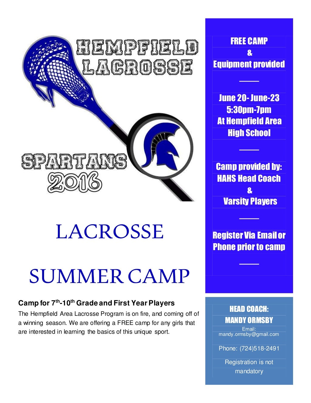 Lacrosse summer camp flyer 2016