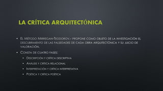 •
•
•
•
•
•
LA CRÍTICA ARQUITECTÓNICA
 