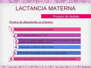LACTANCIA MATERNA
Proceso de destete
 