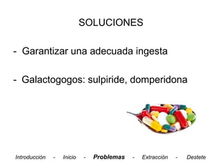 SOLUCIONES

- Garantizar una adecuada ingesta

- Galactogogos: sulpiride, domperidona




Introducción   -   Inicio   -   Problemas   -   Extracción   -   Destete
 
