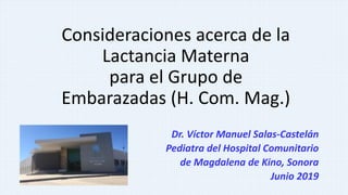 Consideraciones acerca de la
Lactancia Materna
para el Grupo de
Embarazadas (H. Com. Mag.)
Dr. Víctor Manuel Salas-Castelán
Pediatra del Hospital Comunitario
de Magdalena de Kino, Sonora
Junio 2019
 
