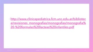 ▪ http://www.clinicapediatrica.fcm.unc.edu.ar/bibliotec
a/revisiones_monografias/monografias/monografia%
20-%20formulas%20lacteas%20infantiles.pdf
1 / 3 / 2 0 X X E J E M P L O D E T E X T O D E P I E D E P Á G I N A 6 4
 