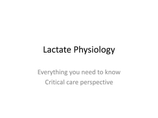 Lactate Physiology
Everything you need to know
Critical care perspective
 