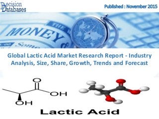 Published : November 2015
Global Lactic Acid Market Research Report - Industry
Analysis, Size, Share, Growth, Trends and Forecast
 