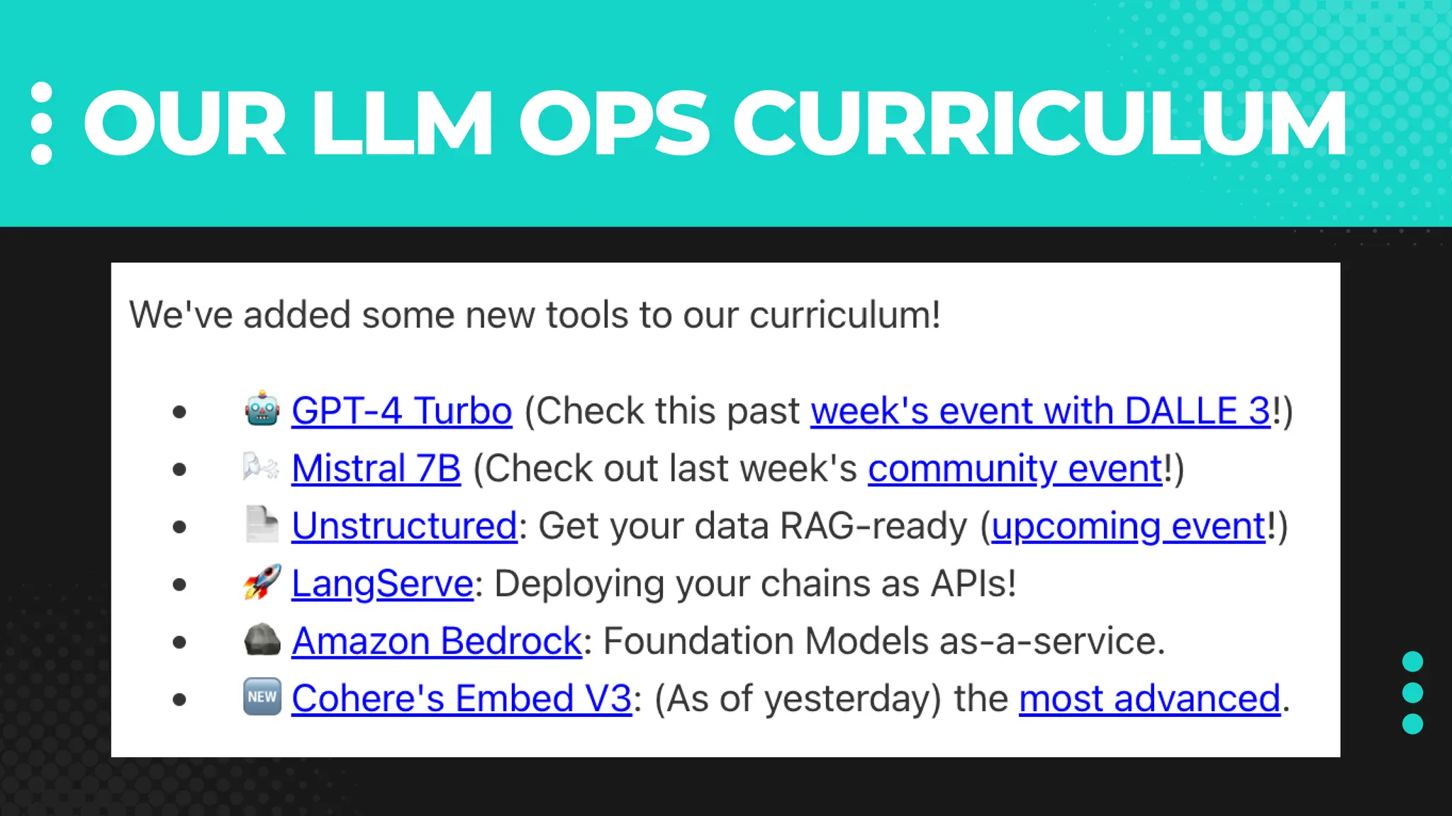 OUR LLM OPS CURRICULUM
 