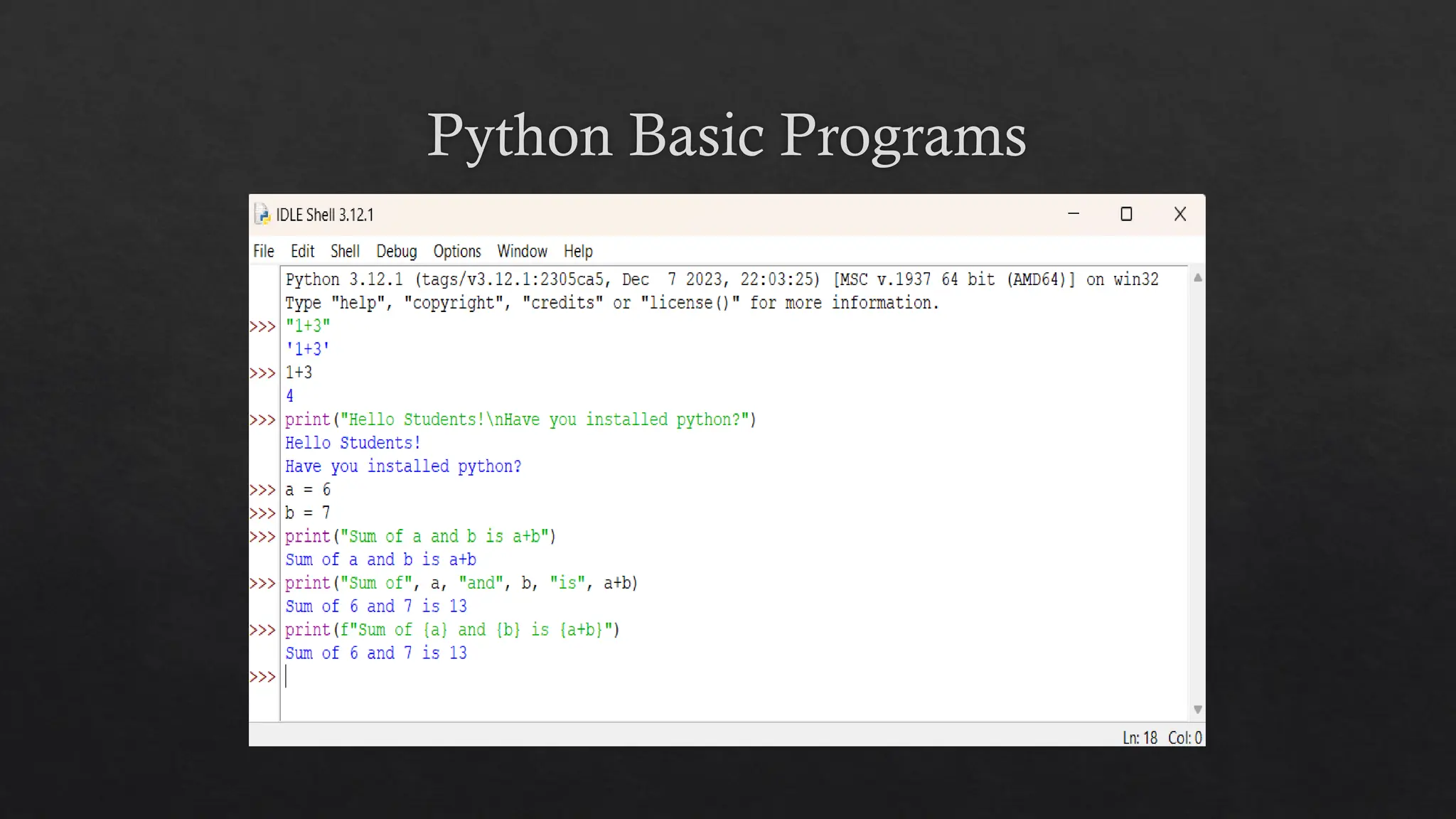 Python Basic Programs
 