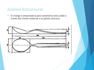 Análisis Estructural
 El mango o empuñadura para sostenerla está unido a
través del mismo material a la paleta cóncava.
 
