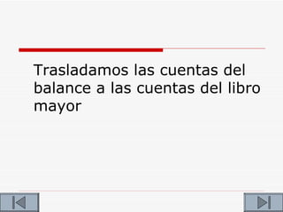 Trasladamos las cuentas del
balance a las cuentas del libro
mayor
 