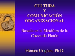 CULTURA
Y
COMUNICACIÓN
ORGANIZACIONAL
Basada en la Metáfora de la
Cueva de Platón

Mónica Urigüen, Ph.D.

 