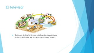 El televisor
 Debemos dedicarle tiempo a todo y darnos cuenta de
lo importante que son las personas que nos rodean.
 