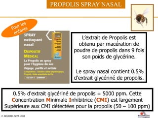 C. BOURREL SEPT. 2012
Pour les
enfants
L’extrait de Propolis est
obtenu par macération de
poudre de propolis dans 9 fois
s...
