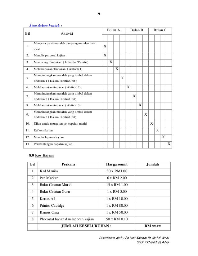 BORANG KAJIAN TINDAKAN BESERTA CONTOH